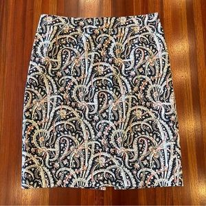 J. Crew Women’s Skirt Paisley Print "No. 2 Pencil Skirt" Size 8 Navy Blue